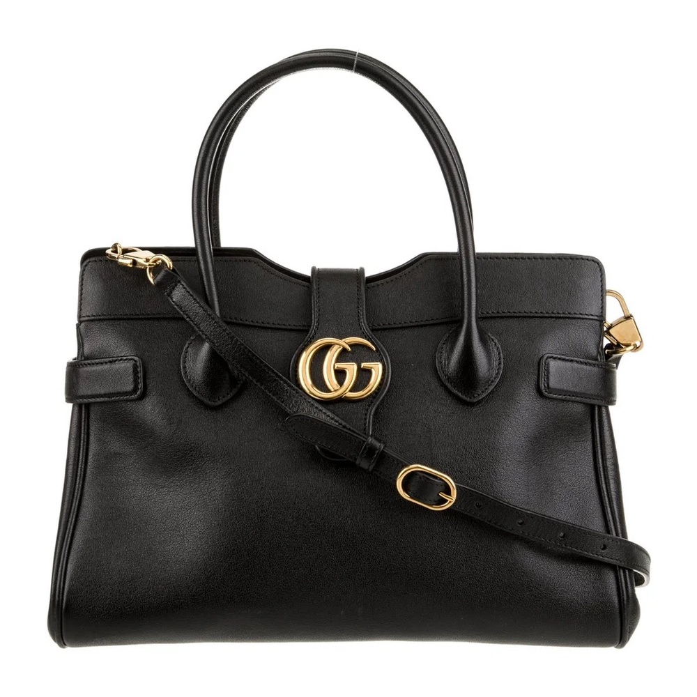 Gucci Black Satchel with Gold Logo and Adjustable Strap